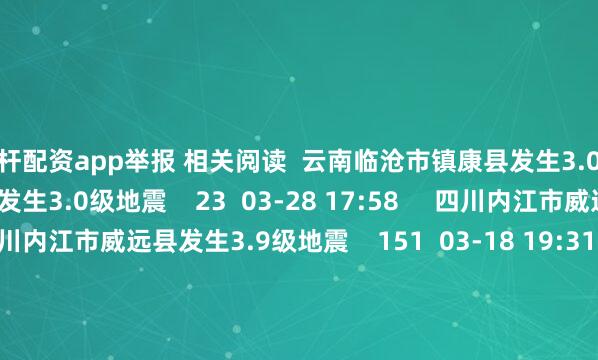 杠杆配资app举报 相关阅读  云南临沧市镇康县发生3.0级地震云南临沧市镇康县发生3.0级地震    23  03-28 17:58     四川内江市威远县发生3.9级地震四川内江市威远县发生3.9级地震    151  03-18 19:31     四川宜宾市长宁县发生3.8级地震四川宜宾市长宁县发生3.8级地震    46  03-02 15:20     日本本州南岸近海发生5.8级地
