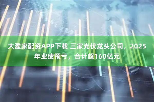 大盈家配资APP下载 三家光伏龙头公司，2025年业绩预亏，合计超160亿元